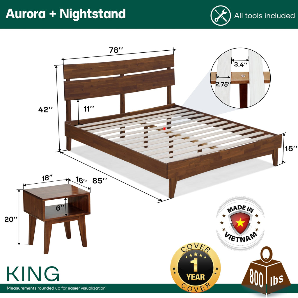 Acacia Solid Wood Bed Frame - Aurora Style for a Stylish Bedroom