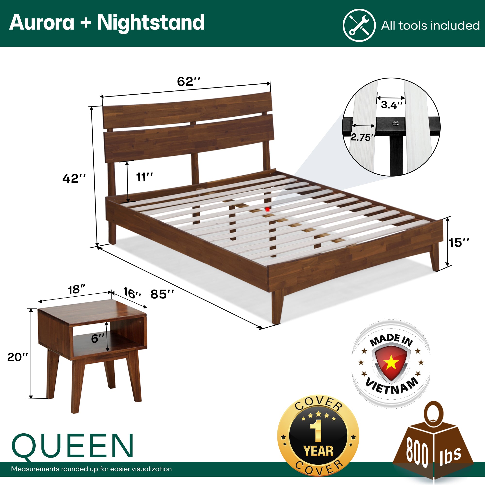 Acacia Solid Wood Bed Frame - Aurora Style for a Stylish Bedroom