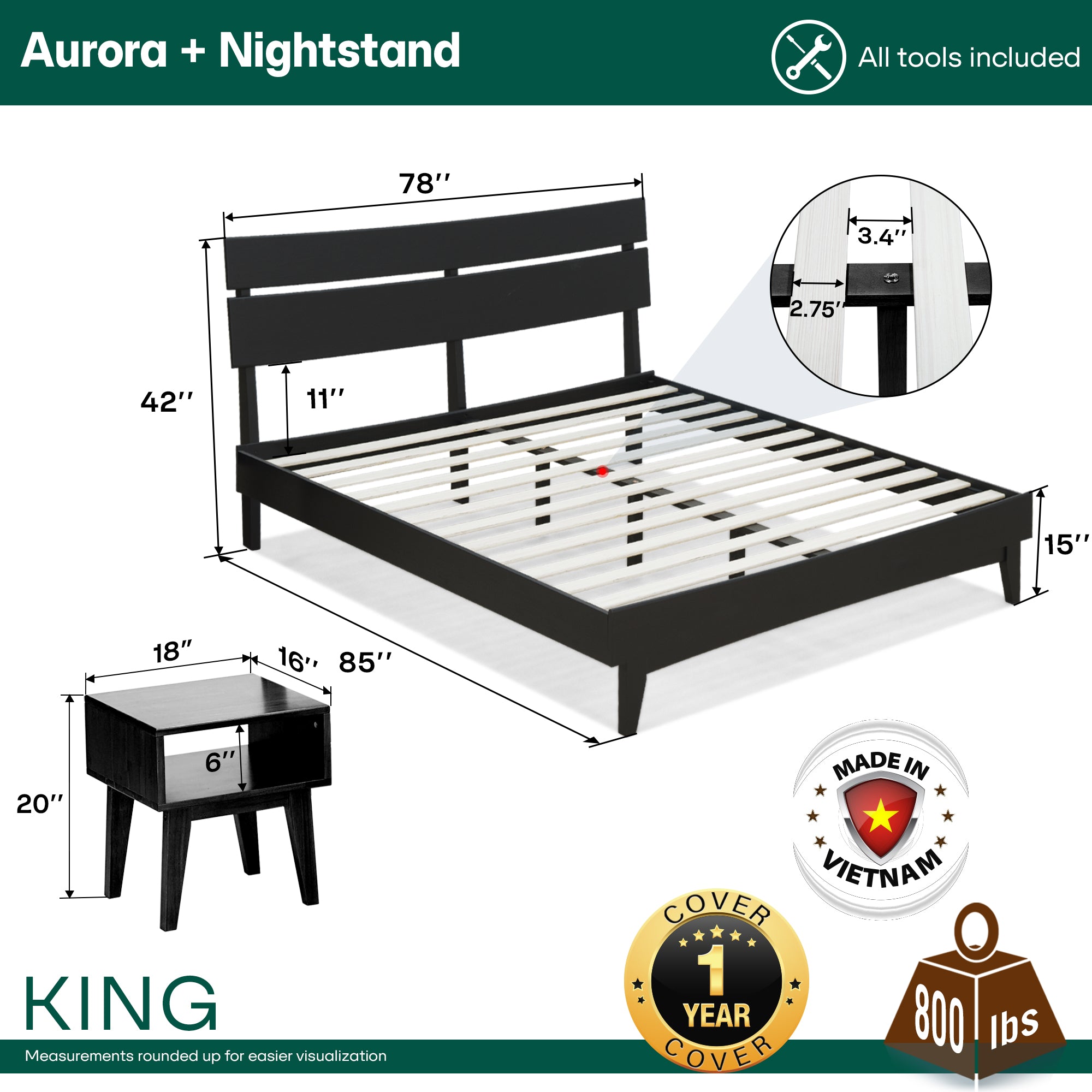 Acacia Solid Wood Bed Frame - Aurora Style for a Stylish Bedroom