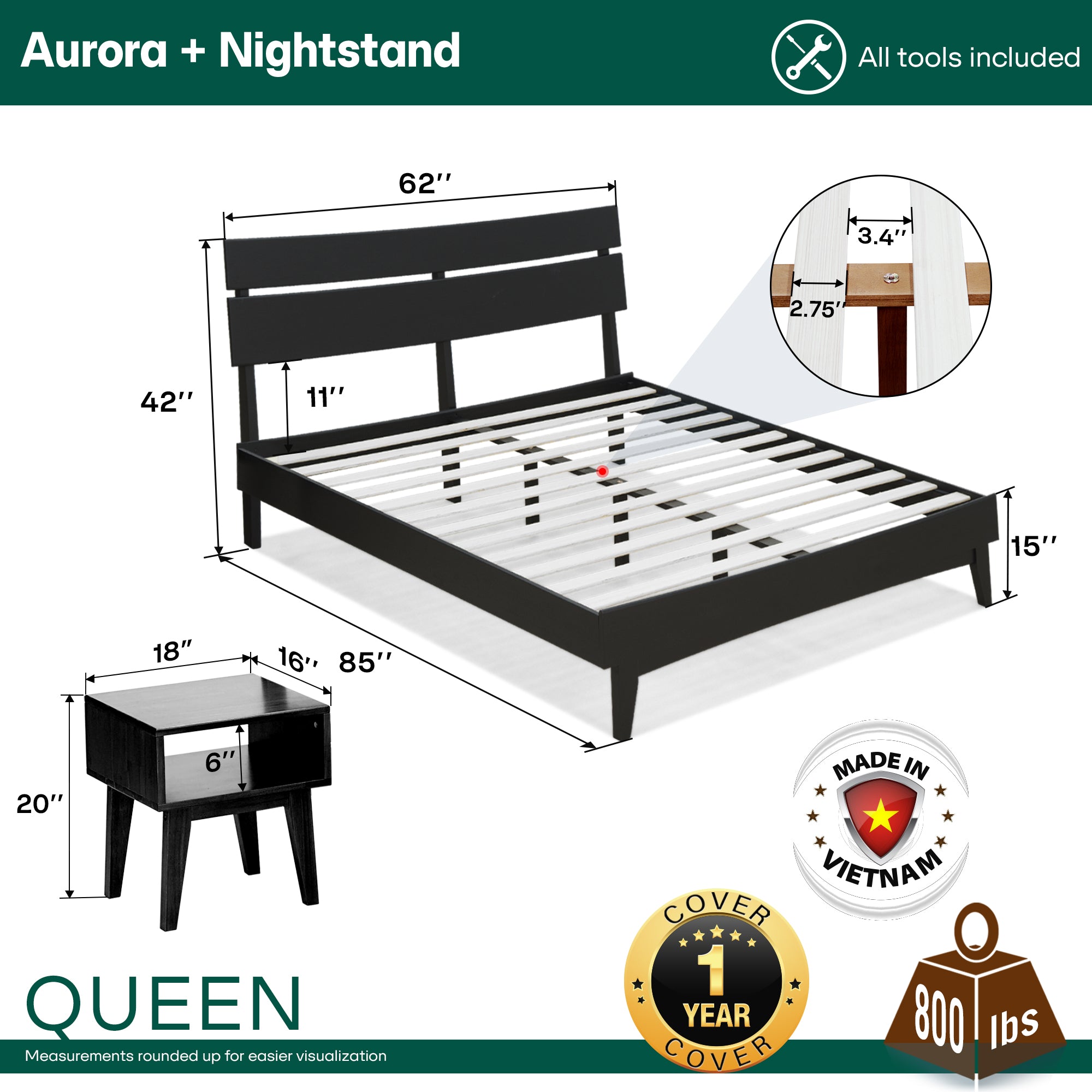 Acacia Solid Wood Bed Frame - Aurora Style for a Stylish Bedroom