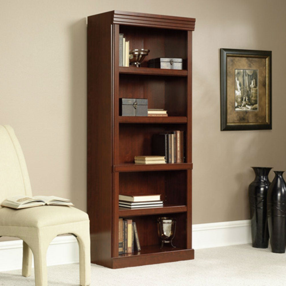 5-Shelf Wooden Bookcase in Cherry Finish
