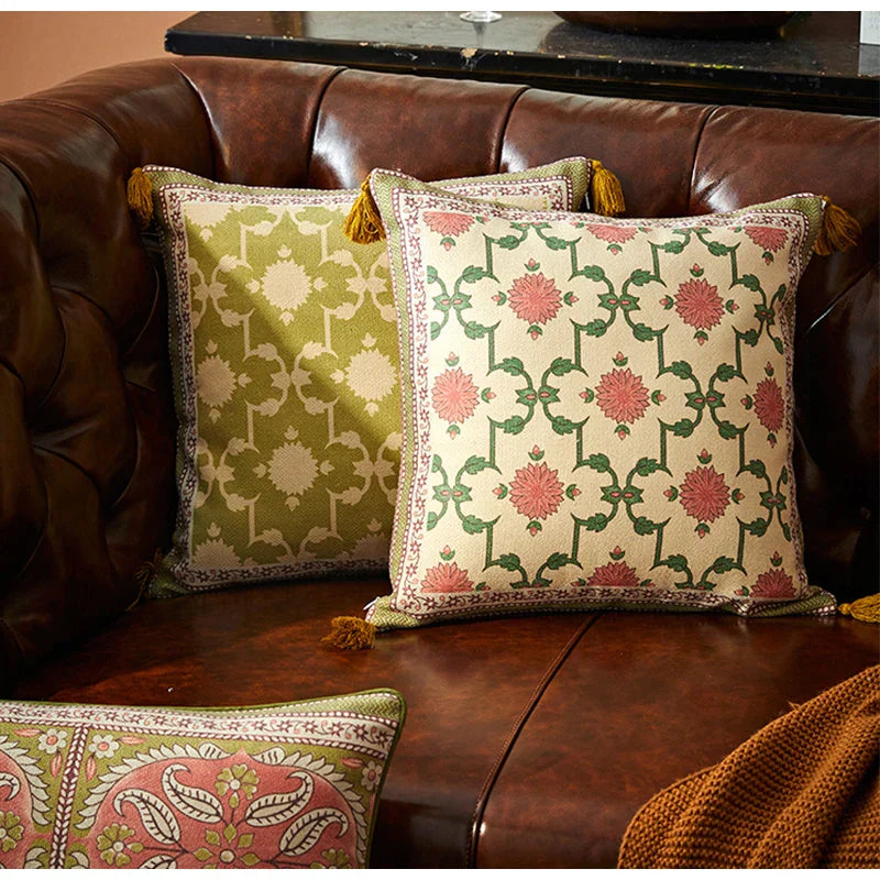 DecorBites™ Datura Flowers Print Wool Velvet Mandala Luxe Pillow Case