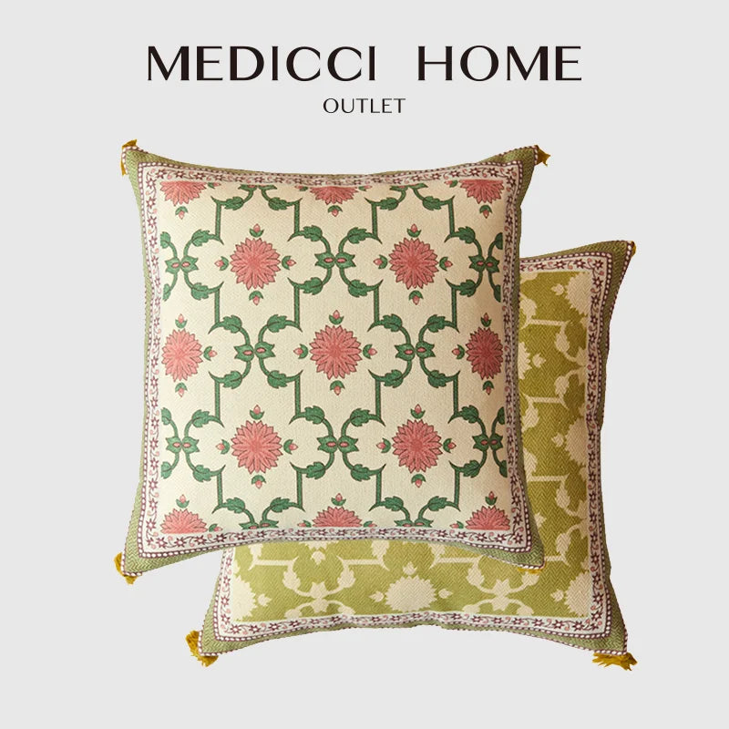 DecorBites™ Datura Flowers Print Wool Velvet Mandala Luxe Pillow Case