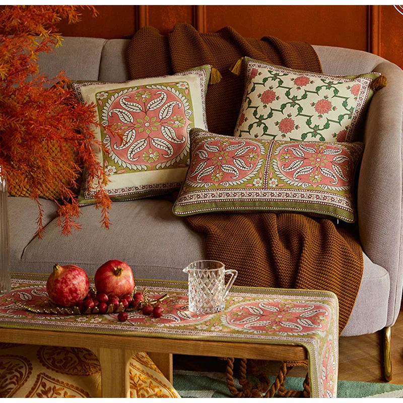 DecorBites™ Datura Flowers Print Wool Velvet Mandala Luxe Pillow Case