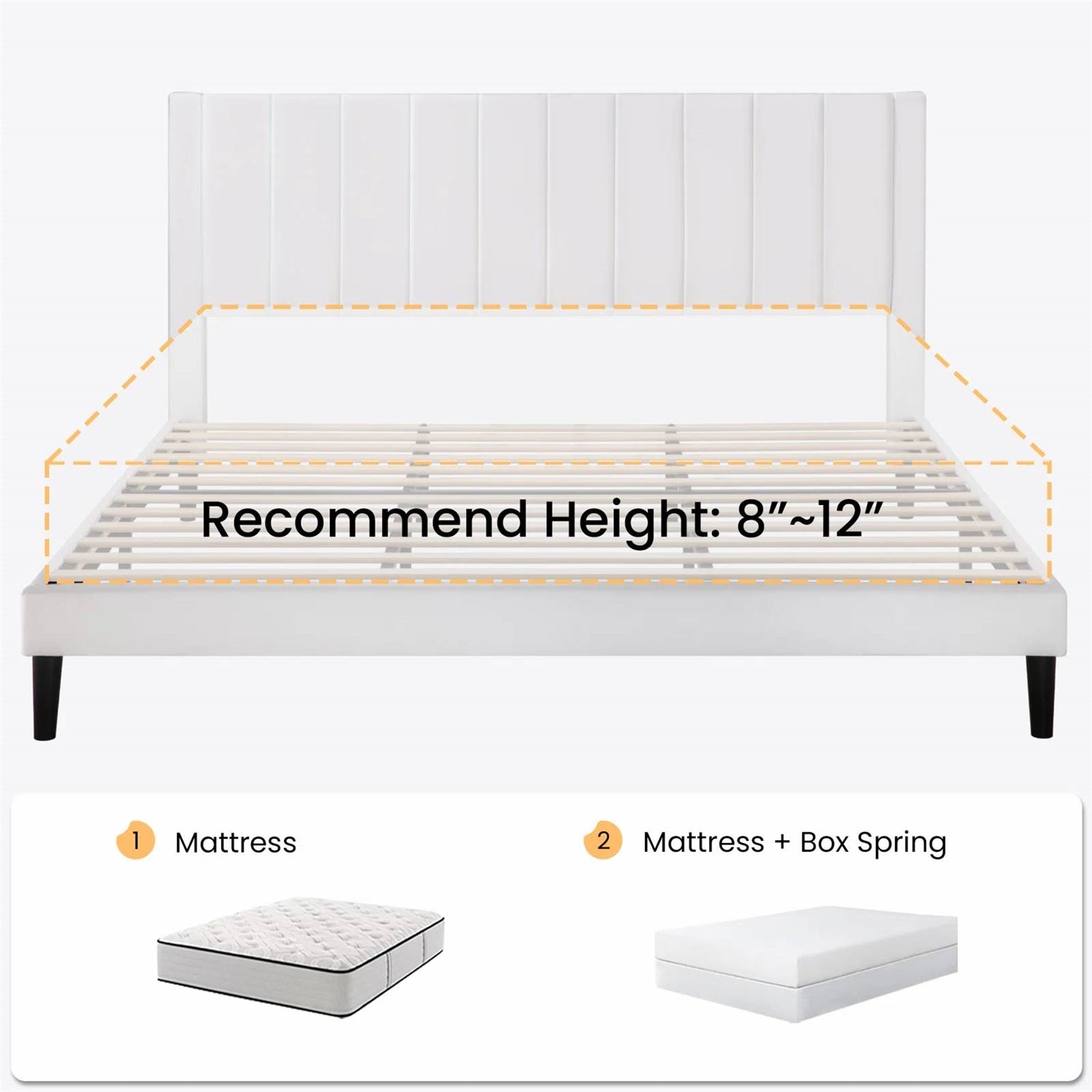King Size White Velvet Upholstered Platform Bed Frame with Headboard