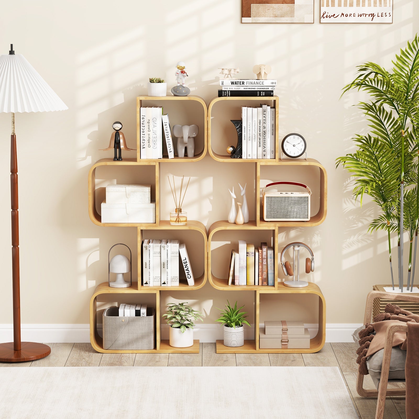 4-Tier S-Shaped Bamboo Bookcase
