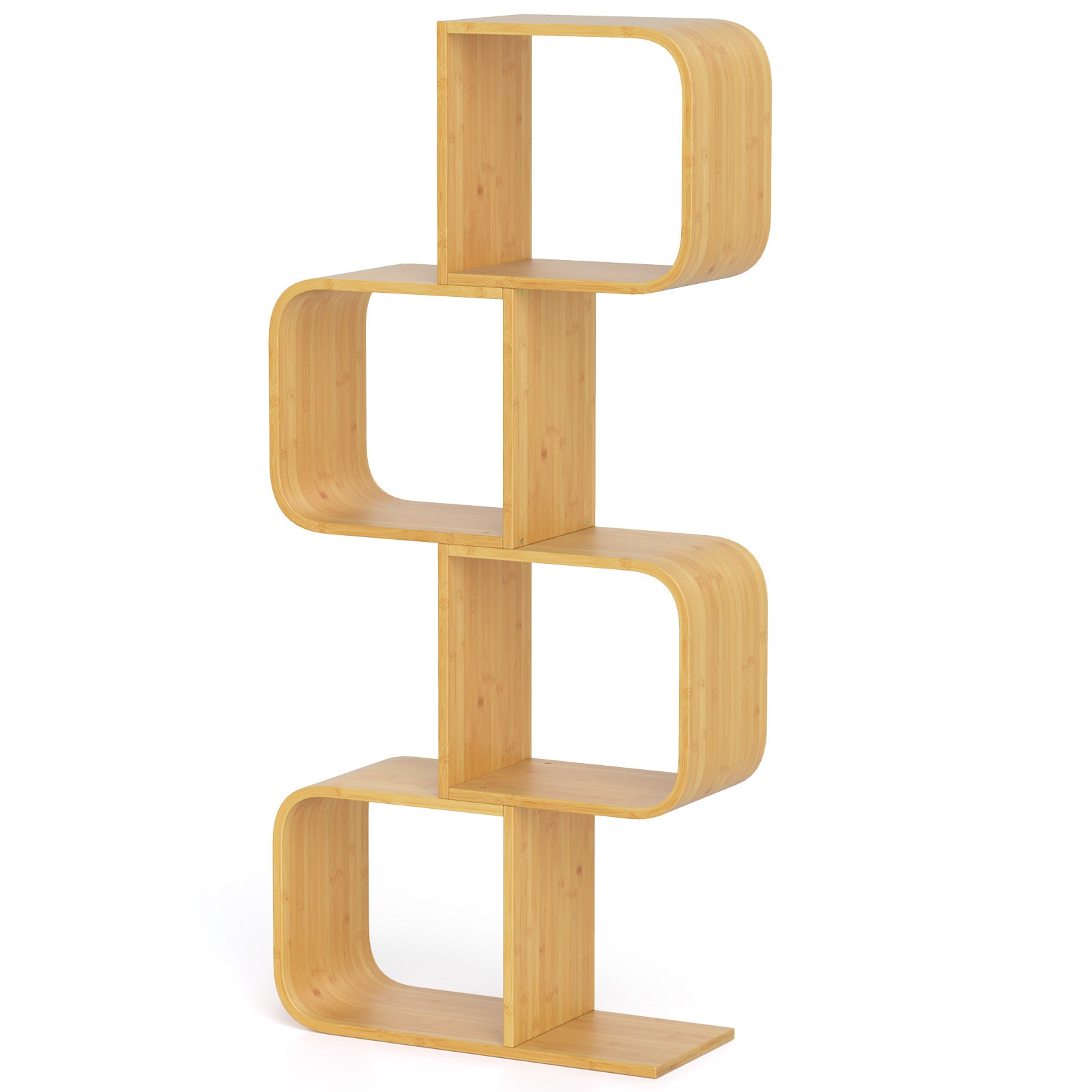 4-Tier S-Shaped Bamboo Bookcase