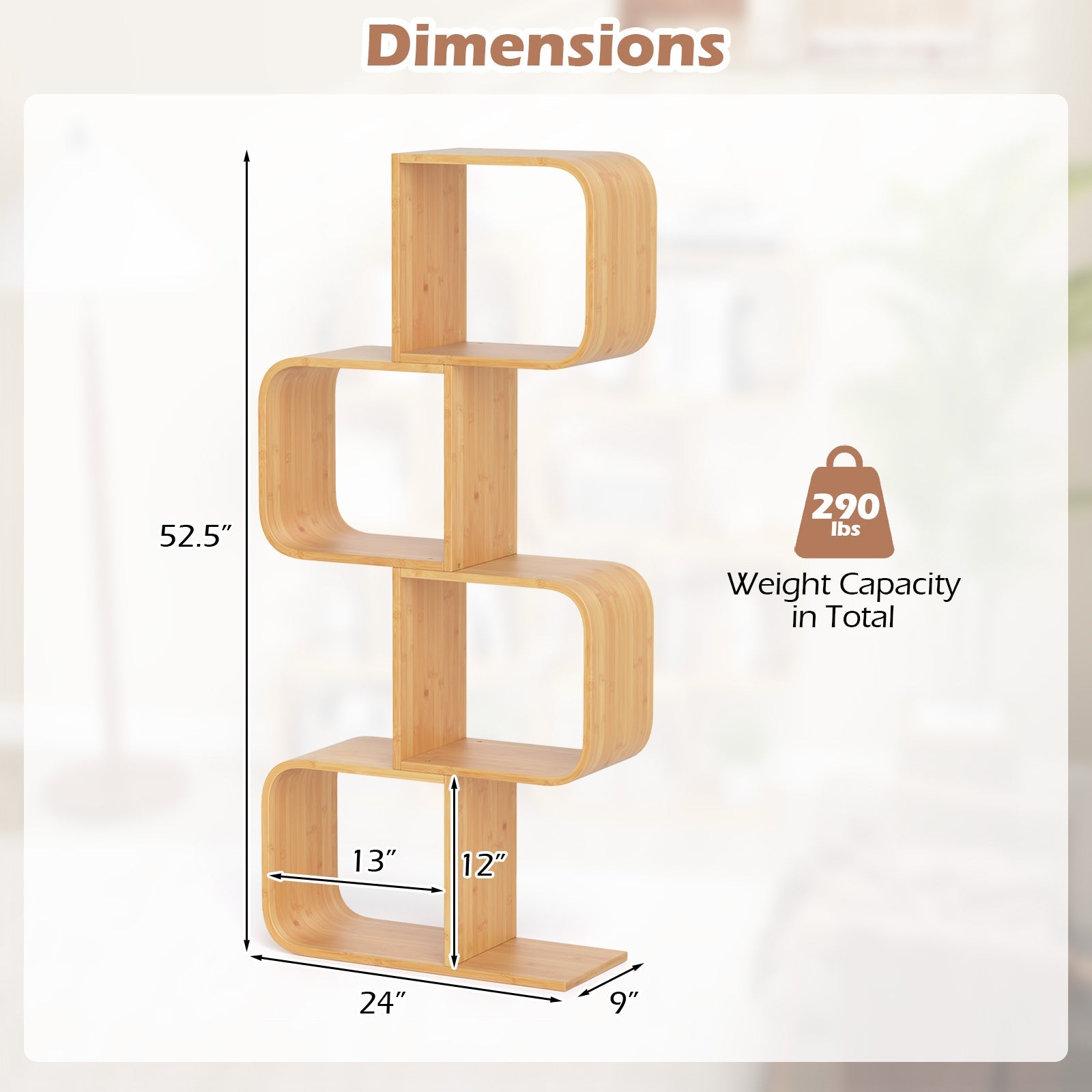 4-Tier S-Shaped Bamboo Bookcase