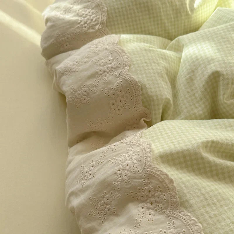 DecorBites™ Lace Duvet Cover Bedding Set 4Pcs French Washed Cotton