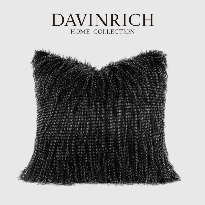 DecorBites™ Luxe Black Fluffy Throw Pillow Cover