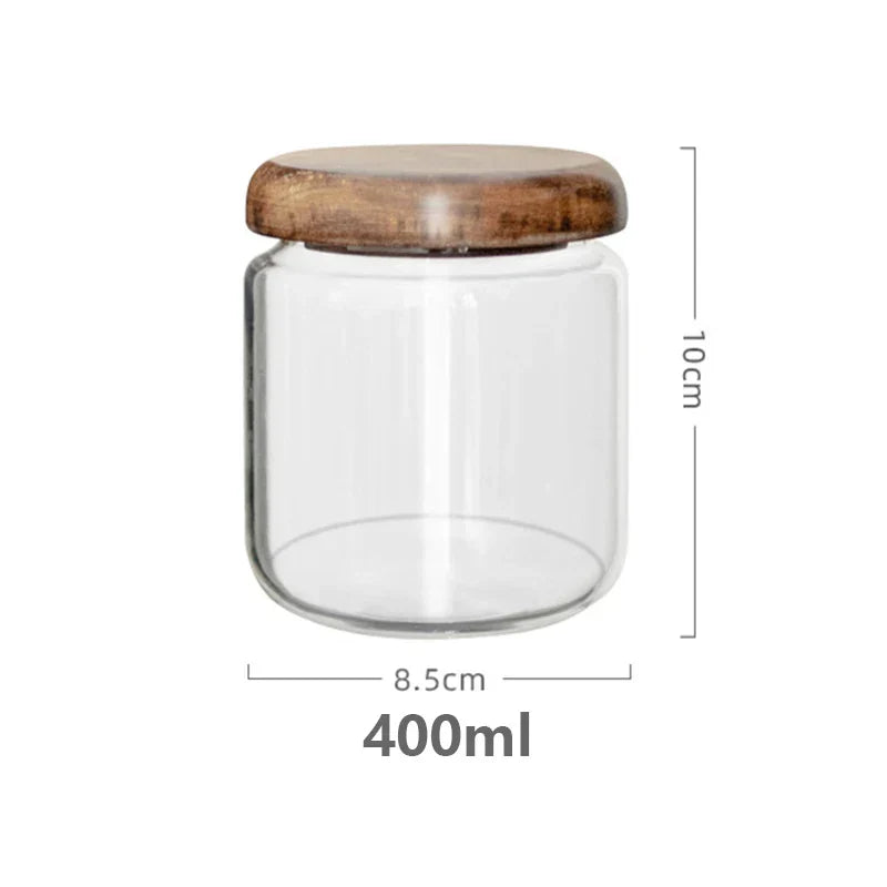 DecorBites™ Acacia Wood Lid Glass Food Storage Container - Elegant and Functional Kitchen Jar