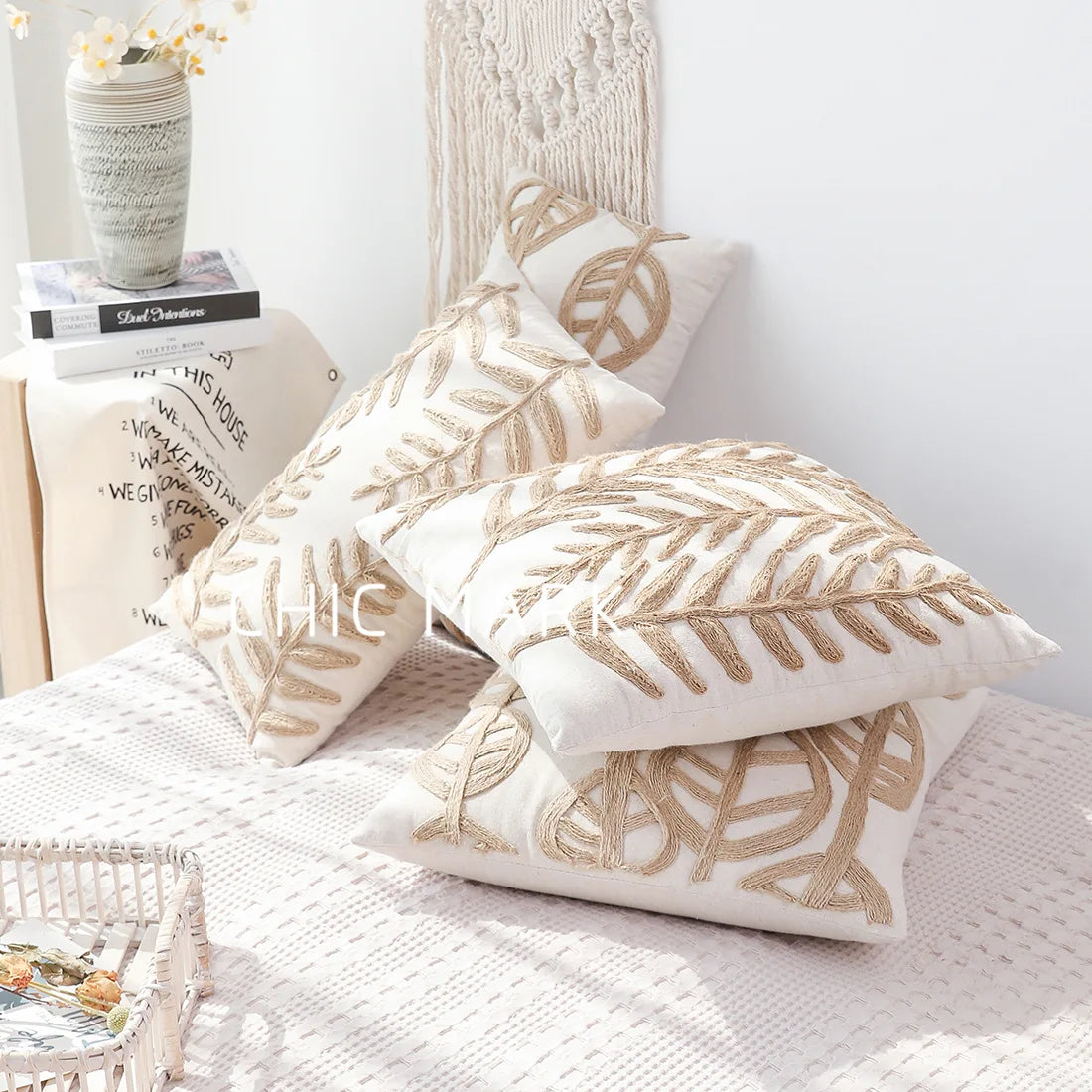 DecorBites™ Leaves Embroidered Pillow Cover