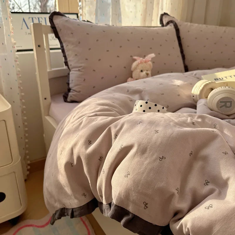 DecorBites™ Lace Duvet Cover Bedding Set 4Pcs French Washed Cotton