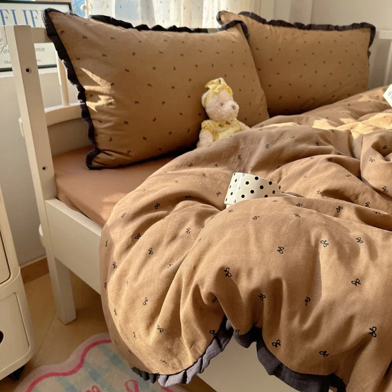 DecorBites™ Lace Duvet Cover Bedding Set 4Pcs French Washed Cotton