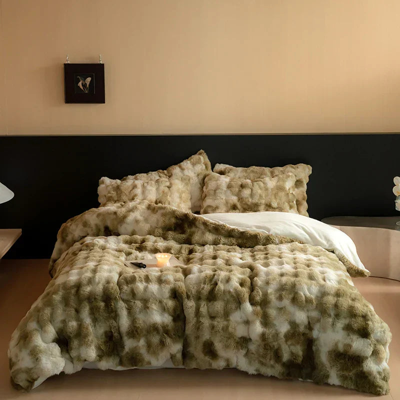 DecorBites™ Luxe Faux Fur & Velvet Patchwork Bedding Set - Duvet, Sheet & Pillowcases