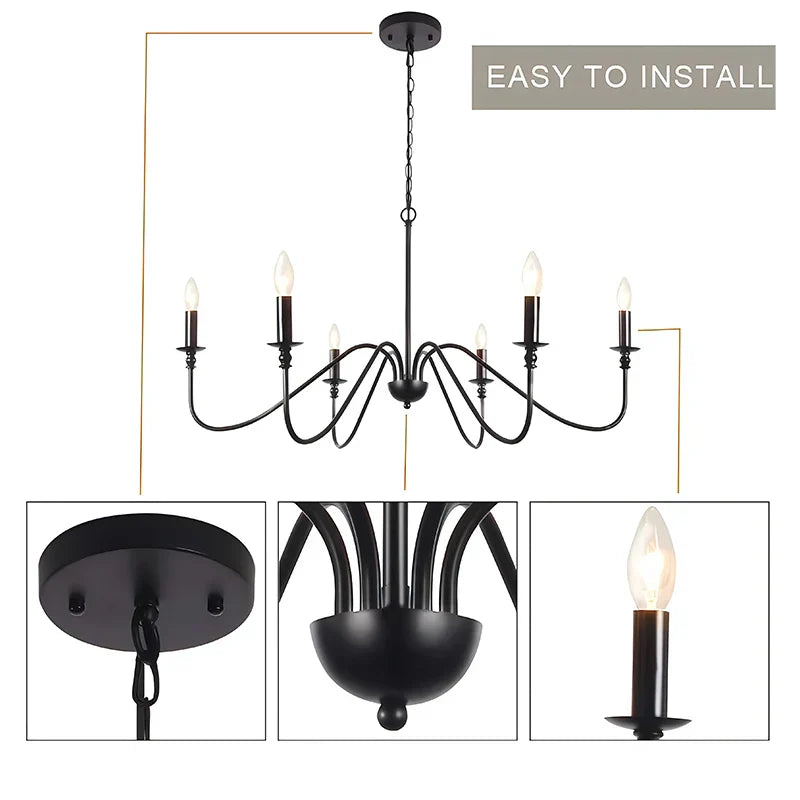 DecorBites™ Black Wrought Iron Chandelier