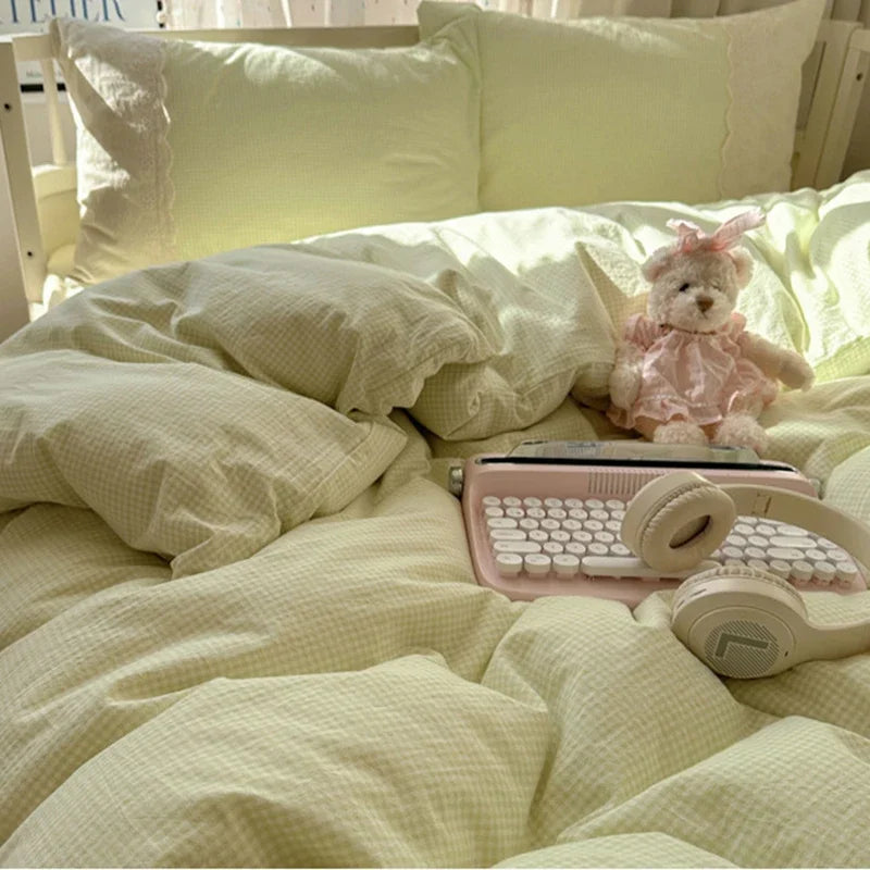 DecorBites™ Lace Duvet Cover Bedding Set 4Pcs French Washed Cotton