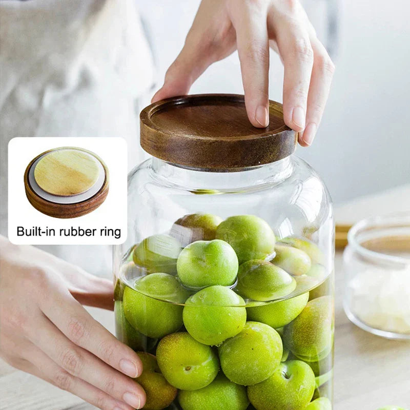 DecorBites™ Kitchen Glass Jars with Acacia Airtight Lid - Set of 2 | Versatile Food Storage Containers