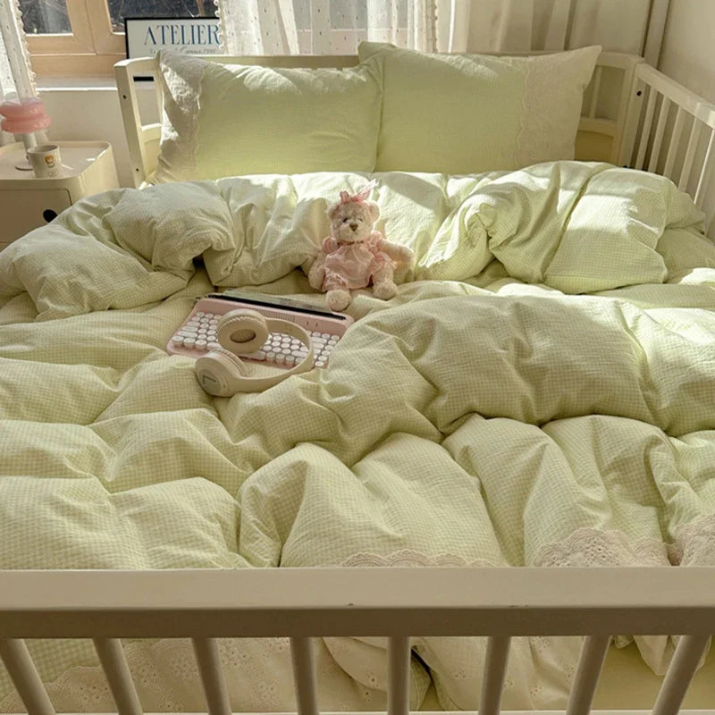 DecorBites™ Lace Duvet Cover Bedding Set 4Pcs French Washed Cotton