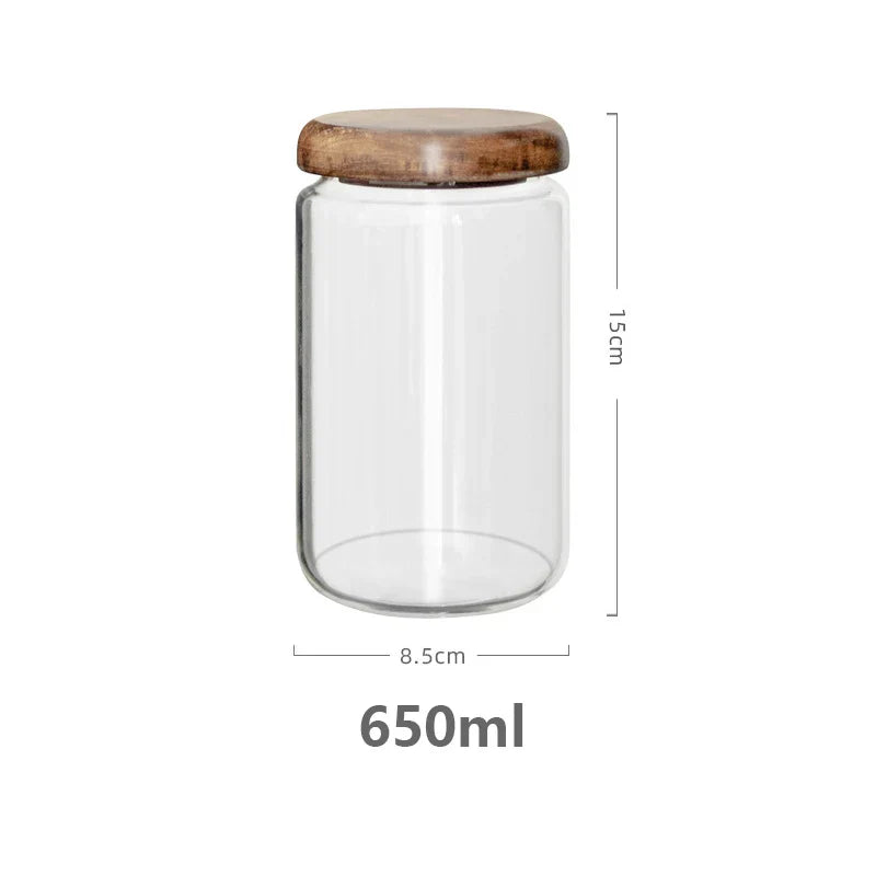 DecorBites™ Acacia Wood Lid Glass Food Storage Container - Elegant and Functional Kitchen Jar