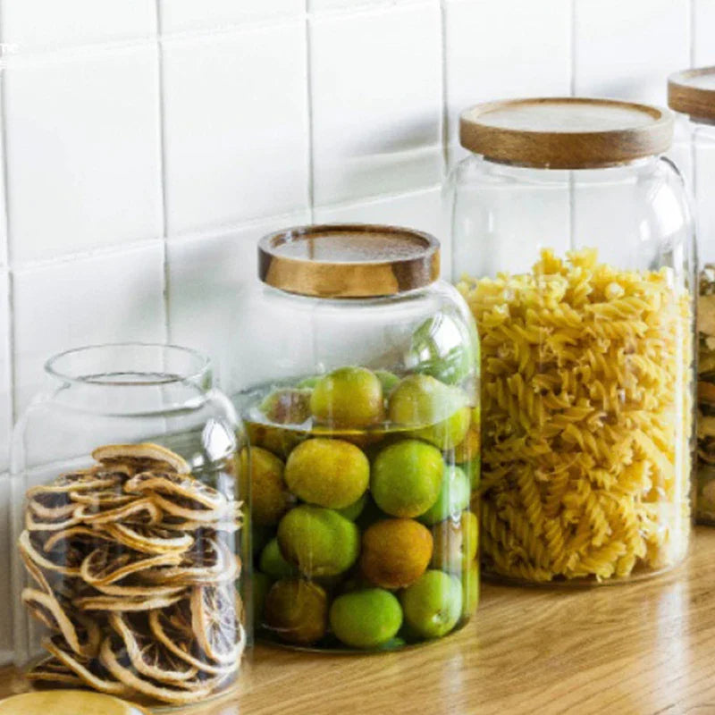 DecorBites™ Kitchen Glass Jars with Acacia Airtight Lid - Set of 2 | Versatile Food Storage Containers