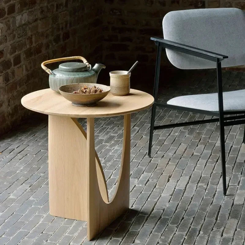 DecorBites™ Circular Walnut Wood Coffee Table with Solid Nordic Design