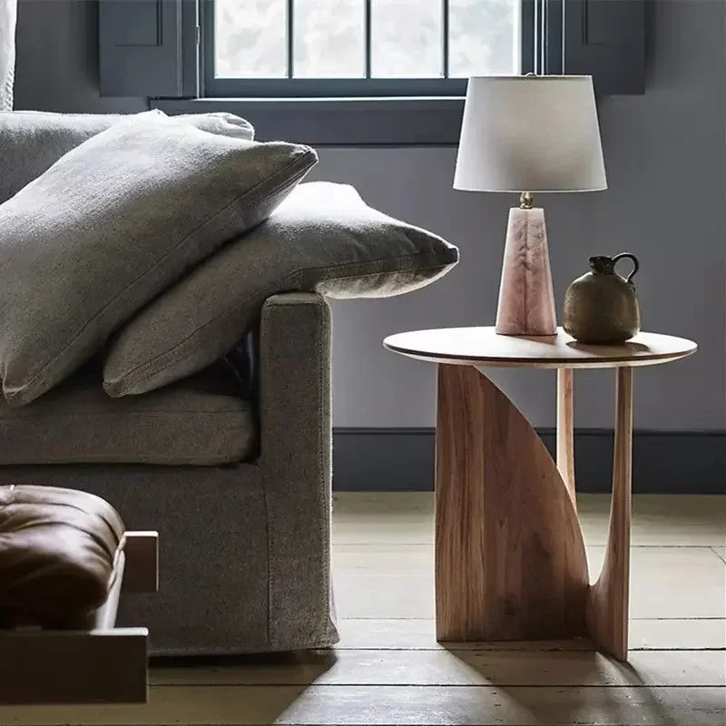 DecorBites™ Circular Walnut Wood Coffee Table with Solid Nordic Design