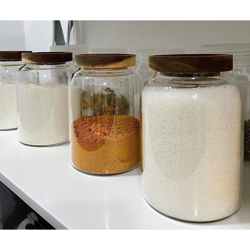DecorBites™ Kitchen Glass Jars with Acacia Airtight Lid - Set of 2 | Versatile Food Storage Containers