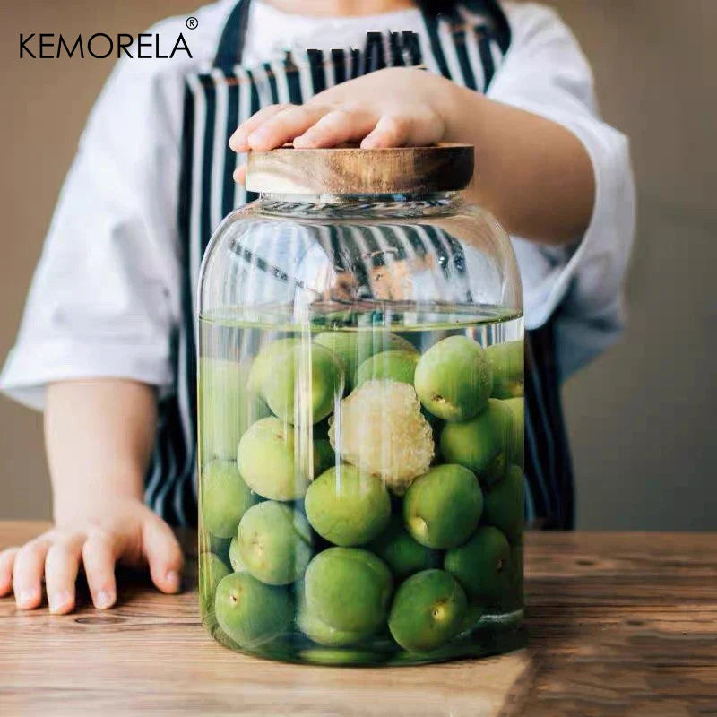 DecorBites™ Kitchen Glass Jars with Acacia Airtight Lid - Set of 2 | Versatile Food Storage Containers