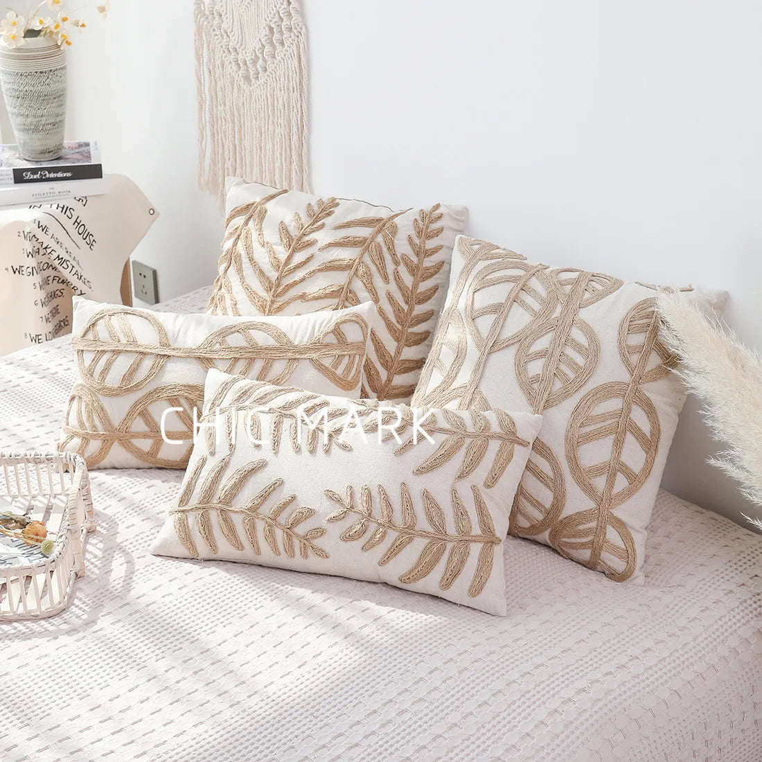 DecorBites™ Leaves Embroidered Pillow Cover