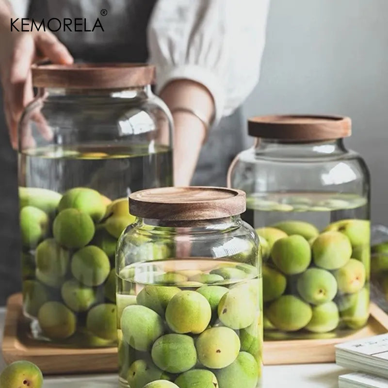 DecorBites™ Kitchen Glass Jars with Acacia Airtight Lid - Set of 2 | Versatile Food Storage Containers