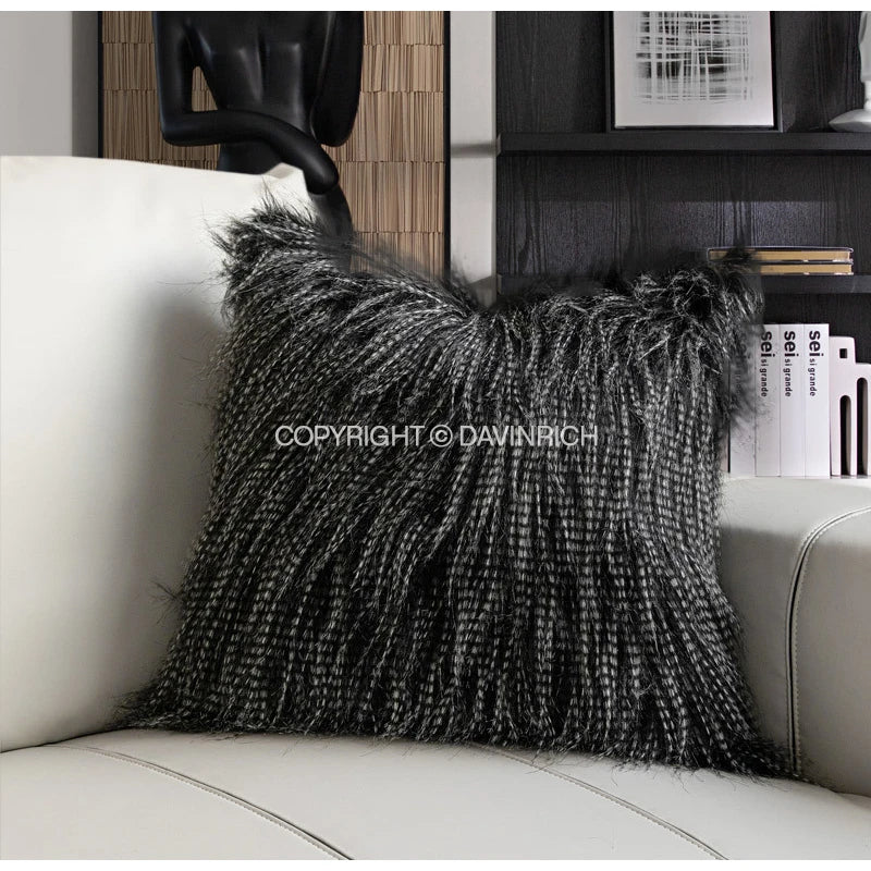 DecorBites™ Luxe Black Fluffy Throw Pillow Cover