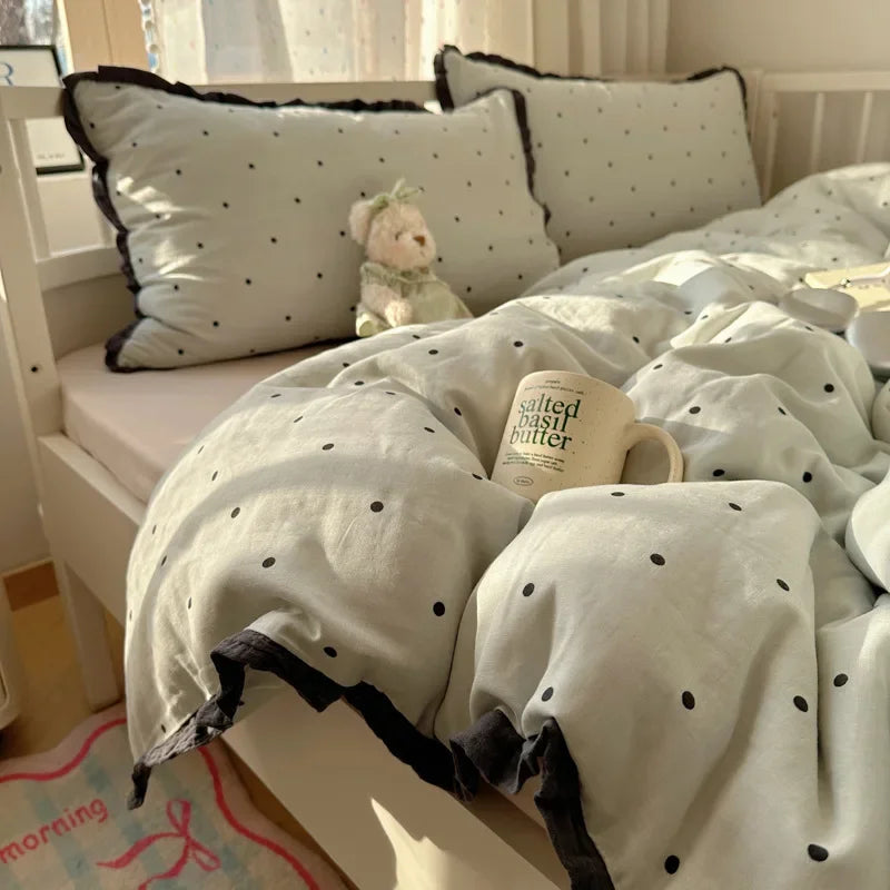 DecorBites™ Lace Duvet Cover Bedding Set 4Pcs French Washed Cotton