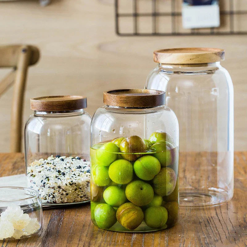 DecorBites™ Kitchen Glass Jars with Acacia Airtight Lid - Set of 2 | Versatile Food Storage Containers
