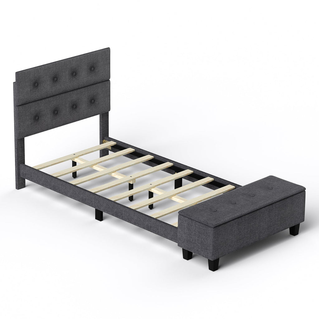 Full Size Upholstered Bed Frame with Ottoman Storage - Gray