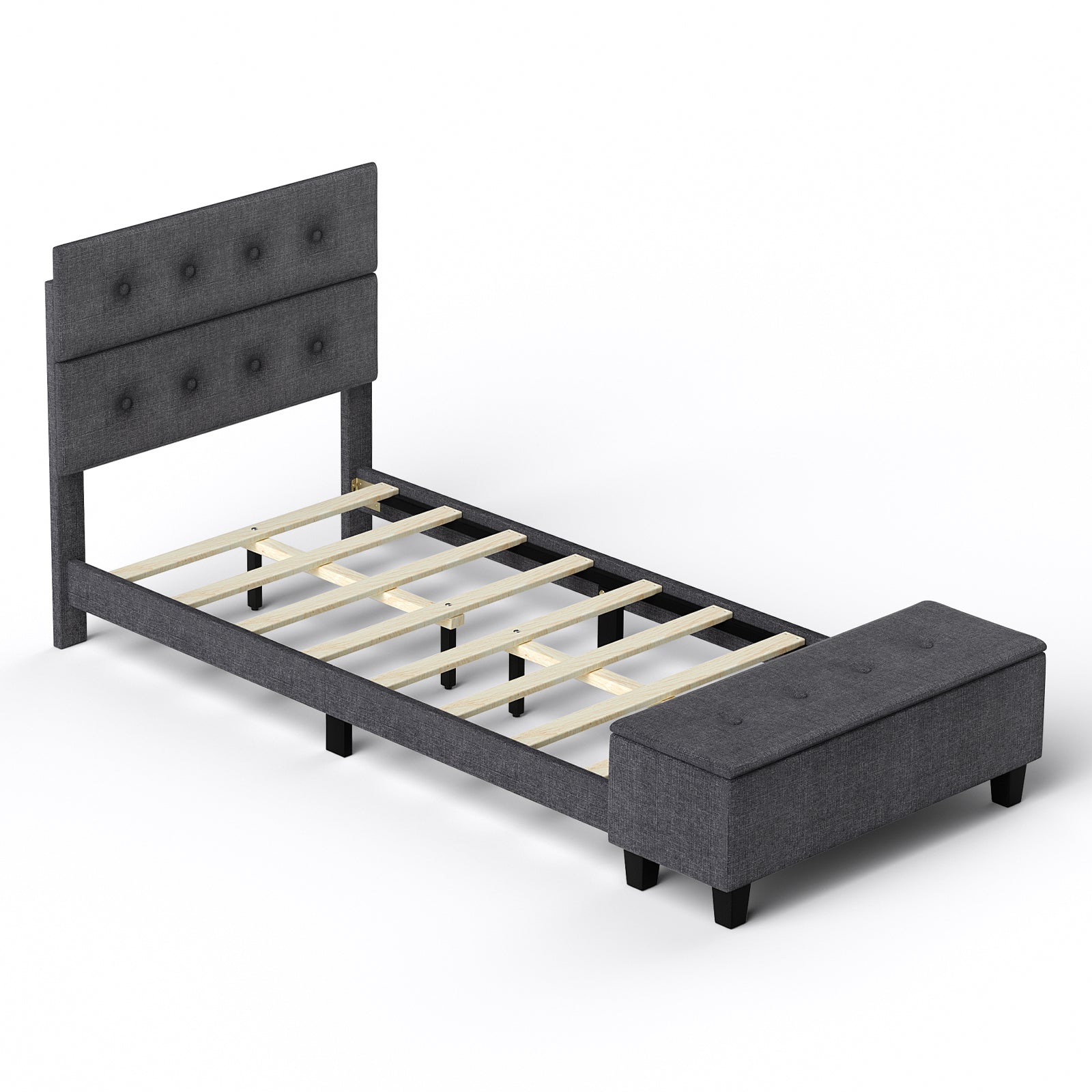 Full Size Upholstered Bed Frame with Ottoman Storage - Gray