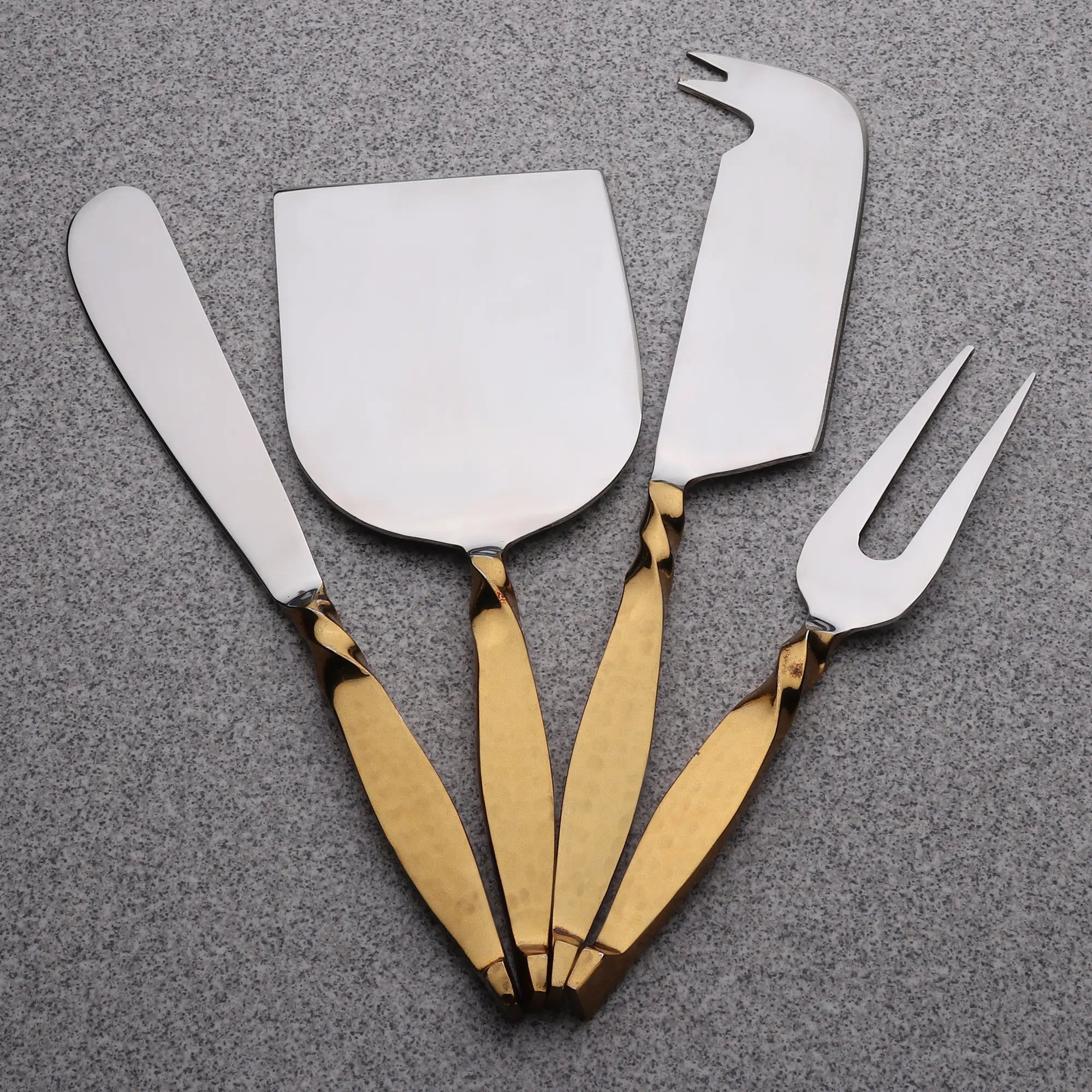 Handmade Twisted Urban Vintage Gold Cheese Knife Set