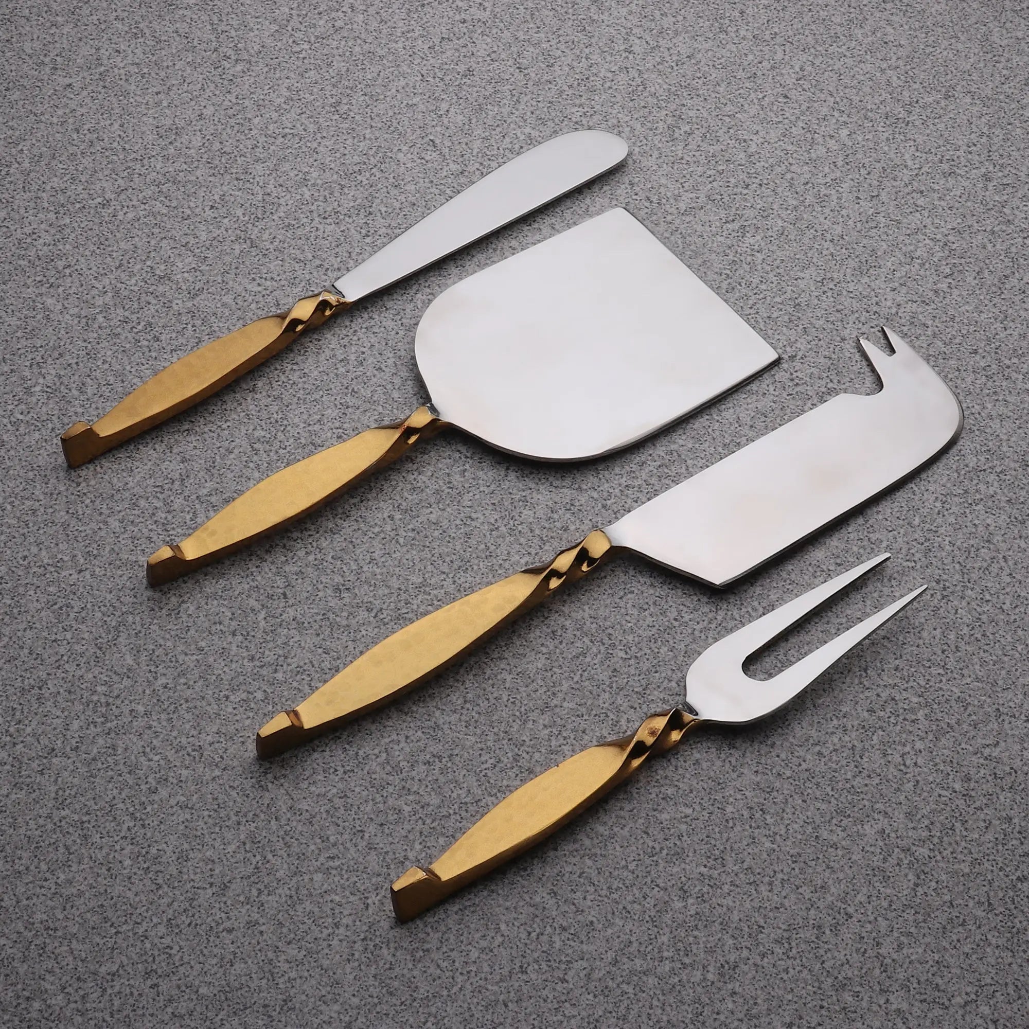 Handmade Twisted Urban Vintage Gold Cheese Knife Set