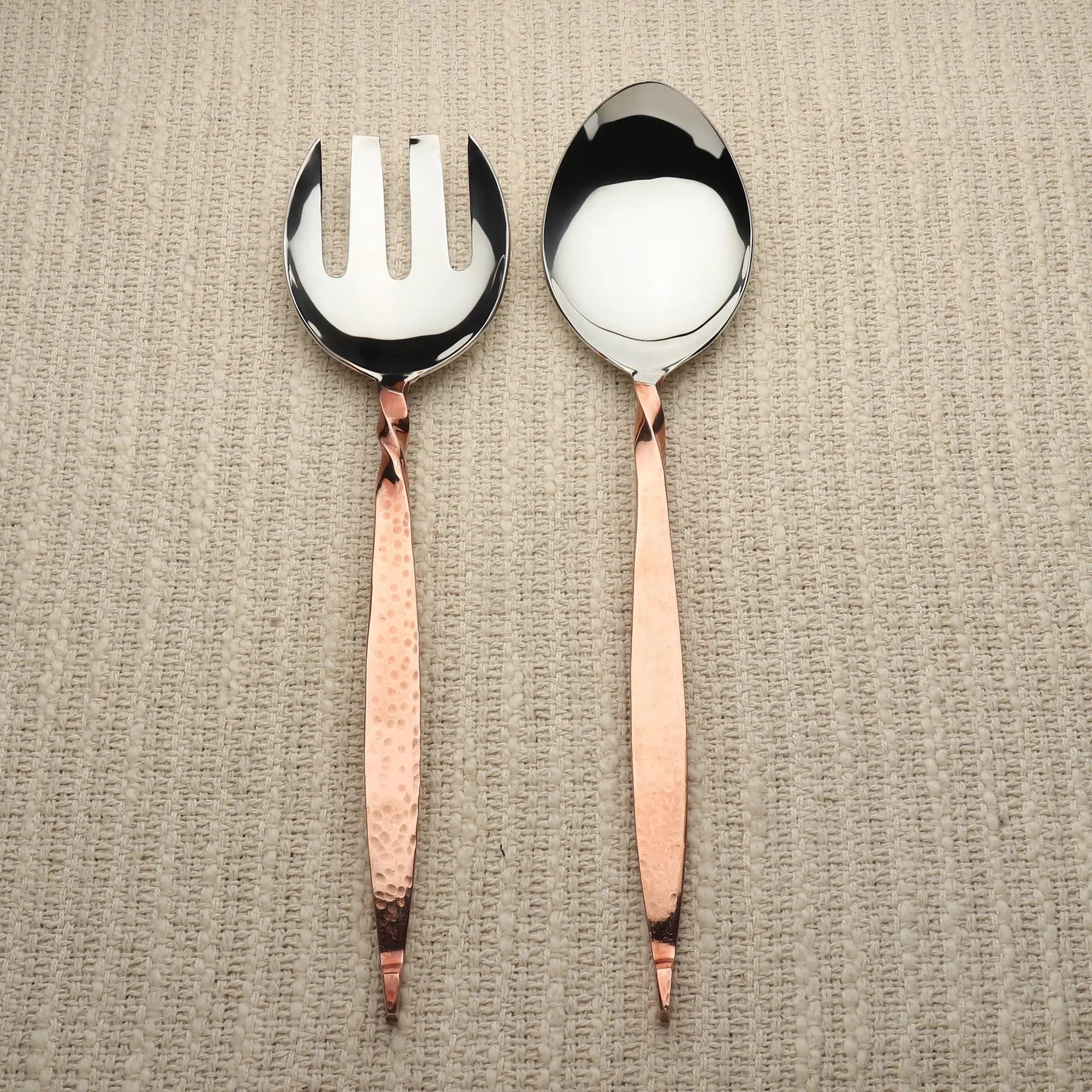 Handmade Twisted Urban Vintage Copper Salad Serving Set