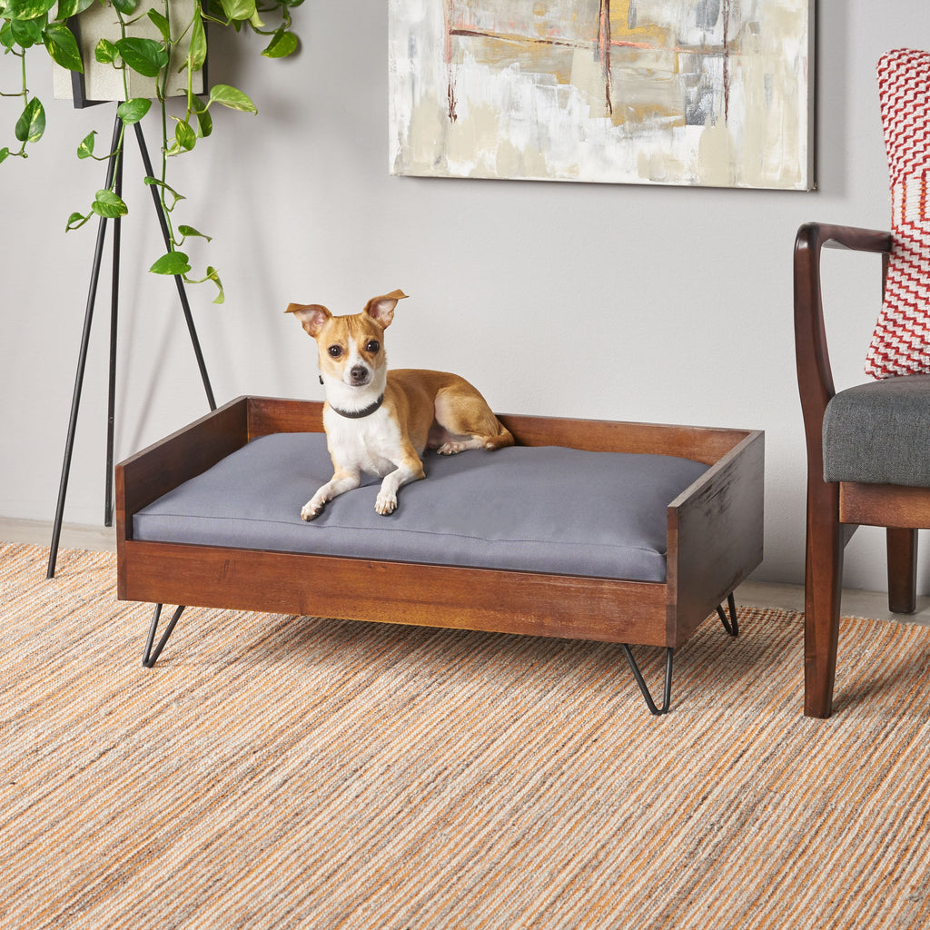 Acacia Wood Pet Bed with Sleek Hairpin Legs