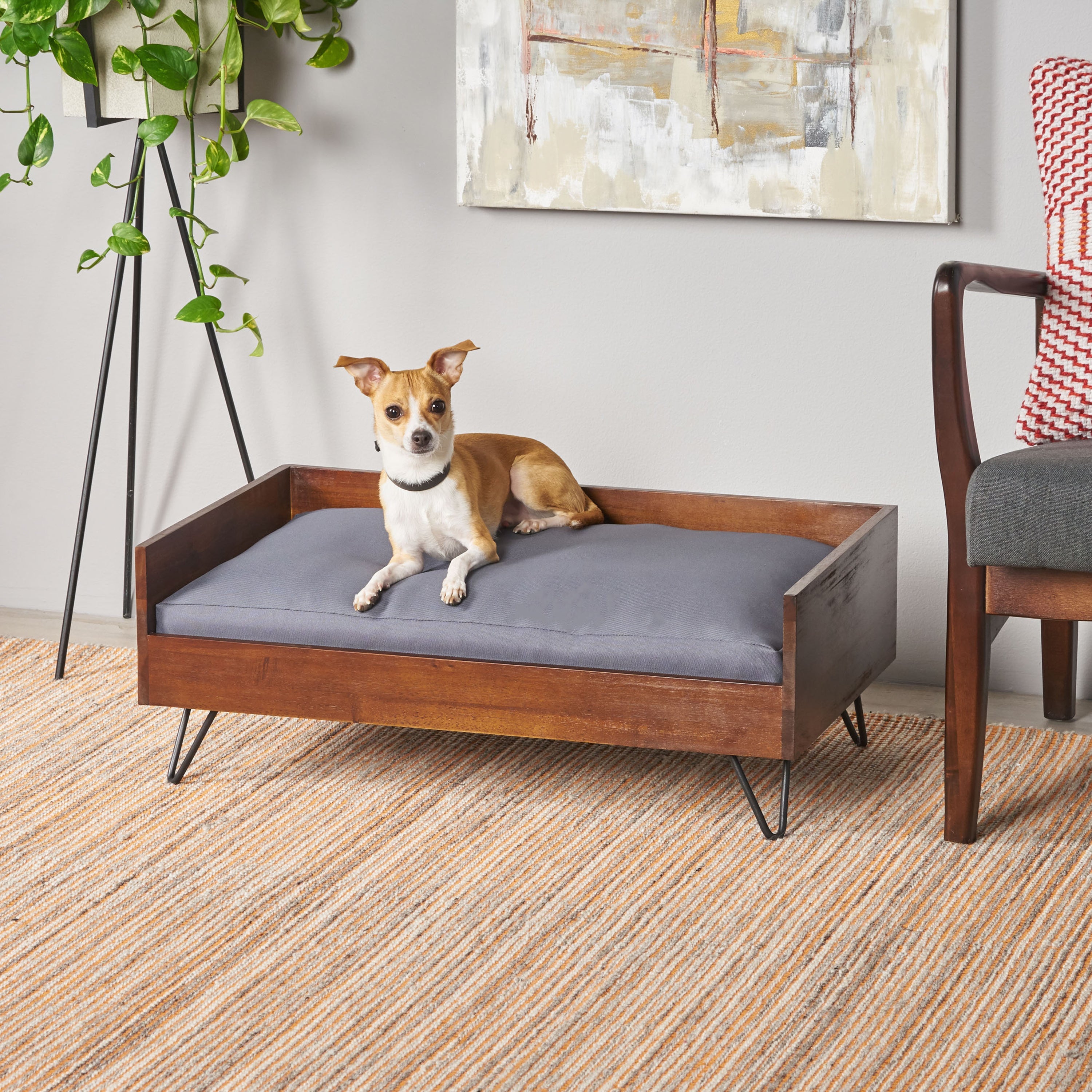 Acacia Wood Pet Bed with Sleek Hairpin Legs
