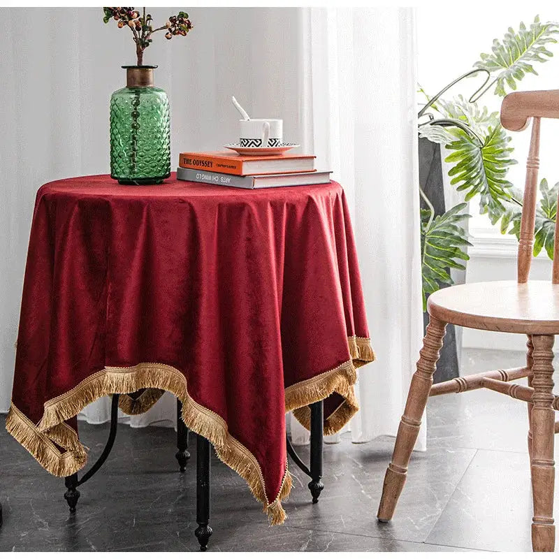 DecorBites™ Velvet Wedding Table Cloth - Premium American Retro Decor
