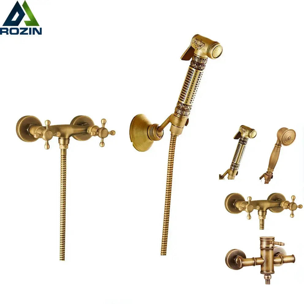 DecorBites™ Brass Bidet Mixer Faucet Antique Bathroom Handheld Shower Set