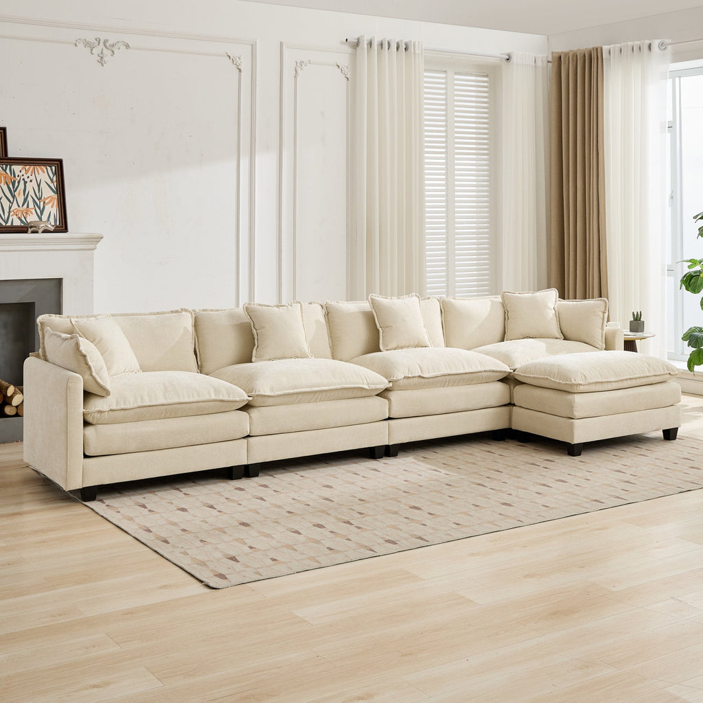 Cloud 4-Seats Sofa with Chenille Fabric in Beige - Ottoman not included