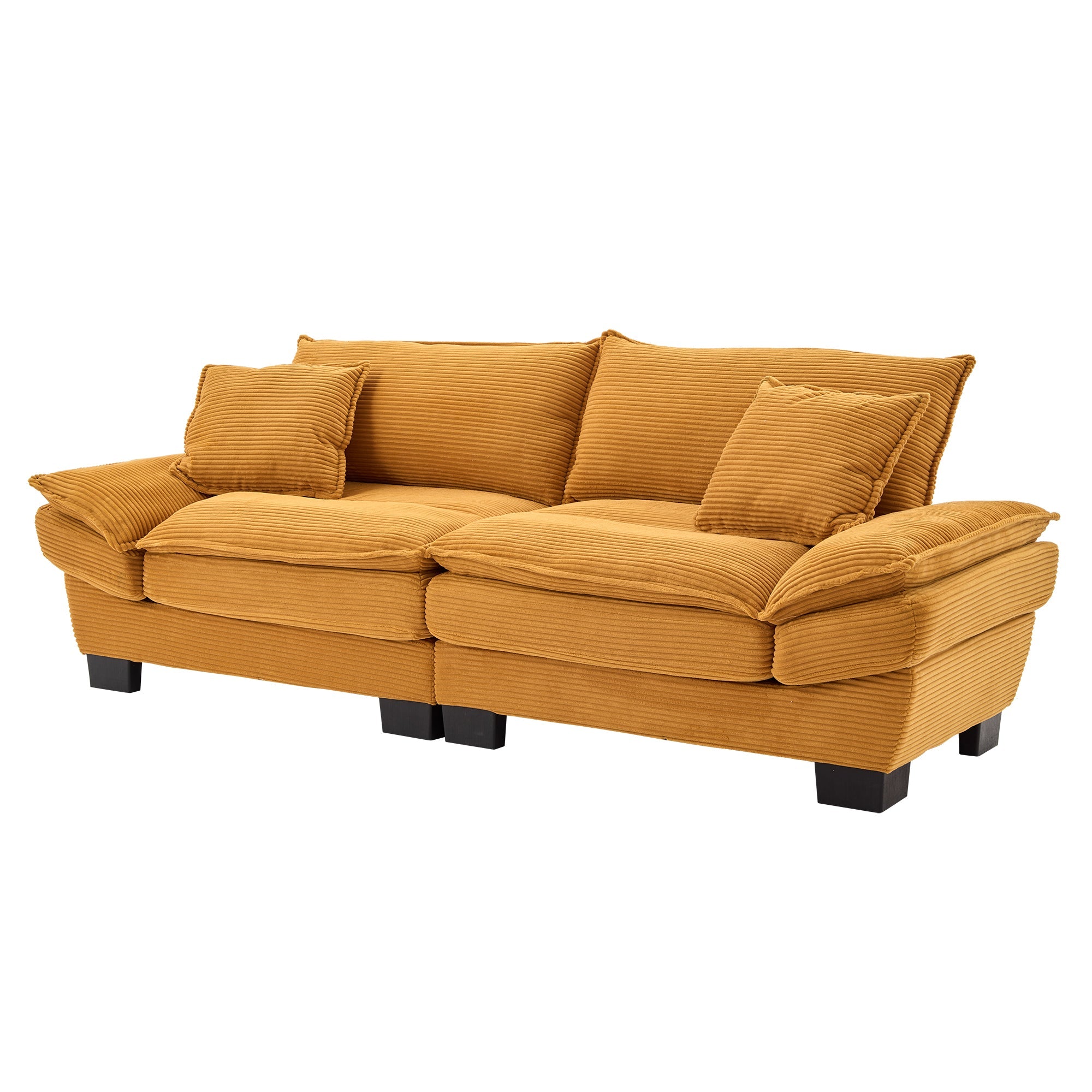 Comfy Corduroy Loveseat Sofa with Pillows  - Yellow