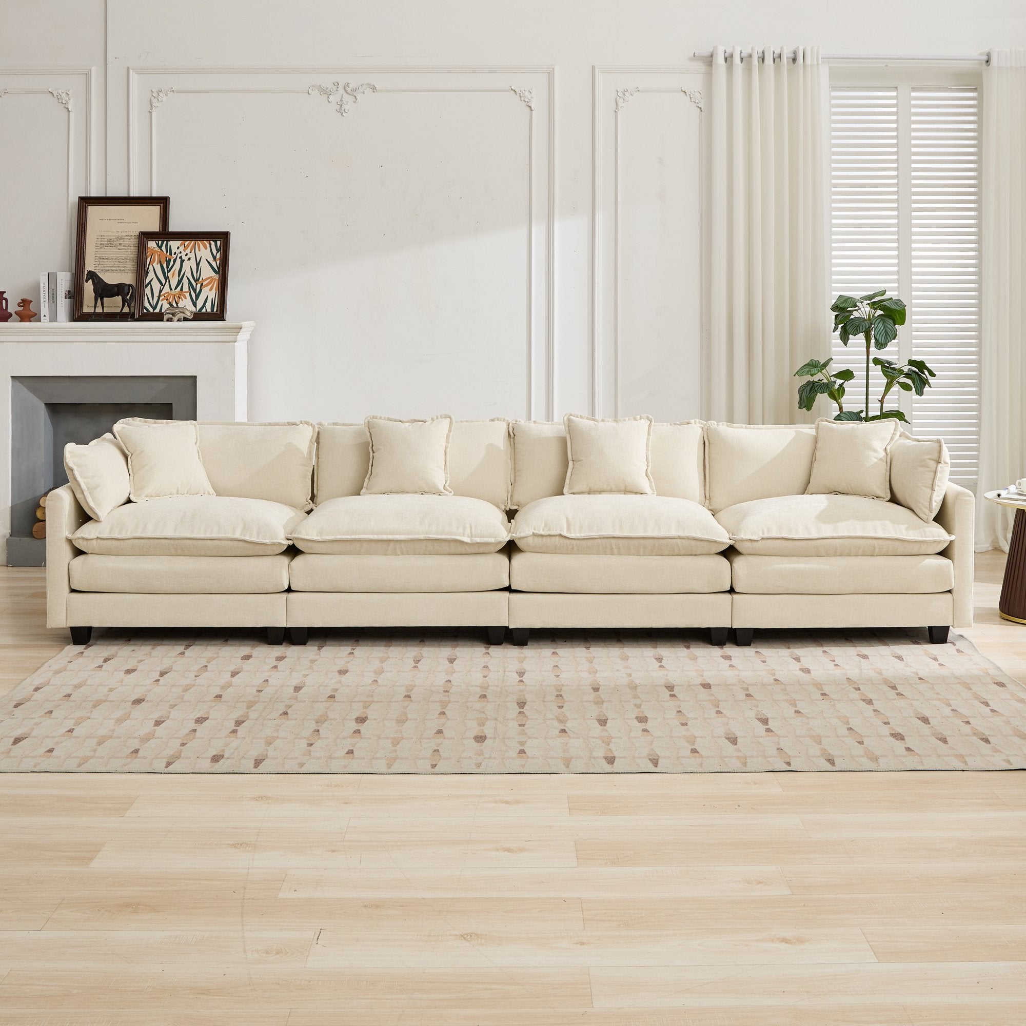Cloud 4-Seats Sofa with Chenille Fabric in Beige - Ottoman not included