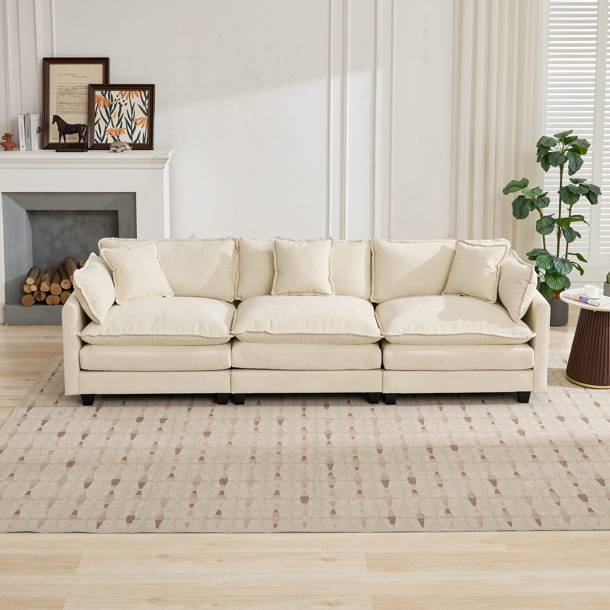 Cloud Sofa Chenille Fabric in Beige - Ottoman not included