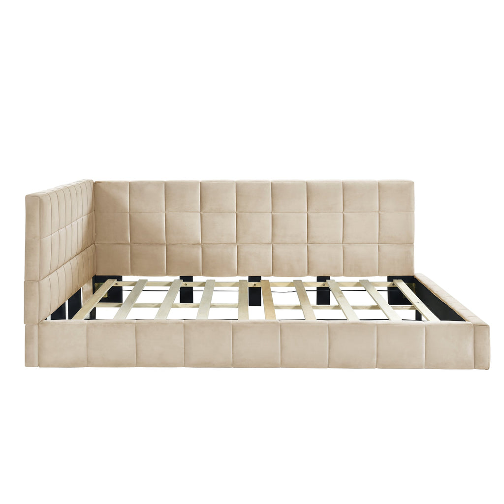 Full Size Beige Velvet Upholstered Daybed