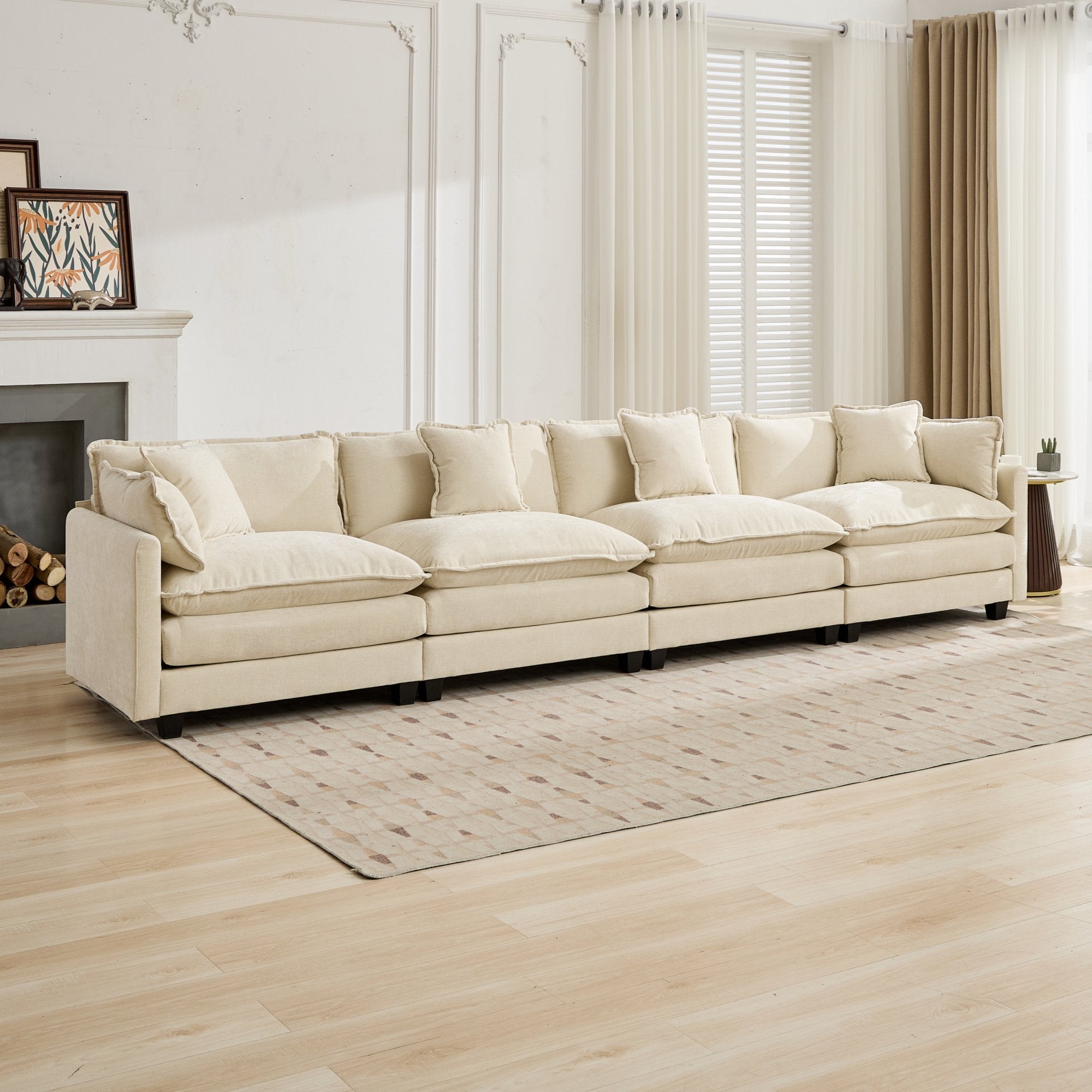 Cloud 4-Seats Sofa with Chenille Fabric in Beige - Ottoman not included