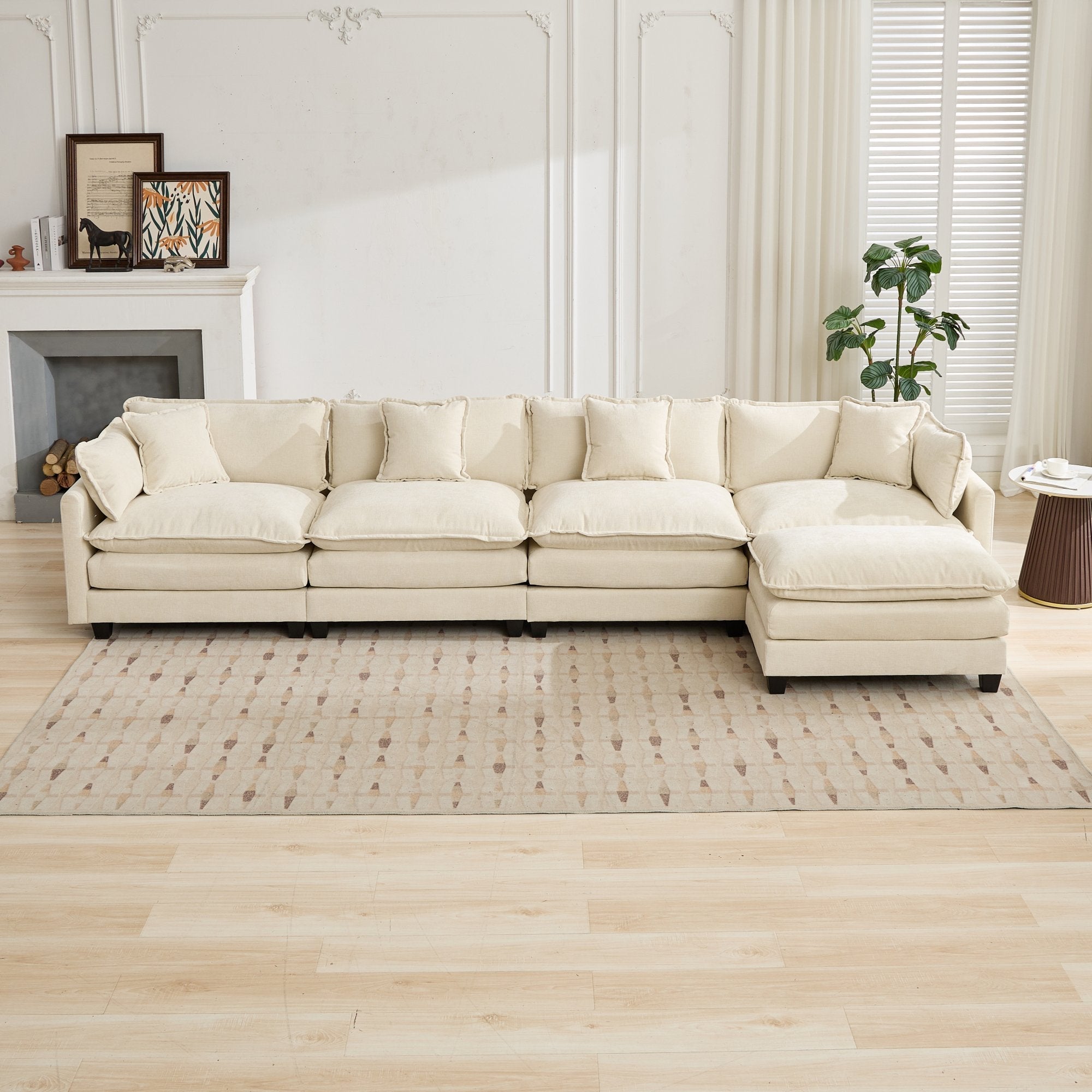 Cloud 4-Seats Sofa with Chenille Fabric in Beige - Ottoman not included